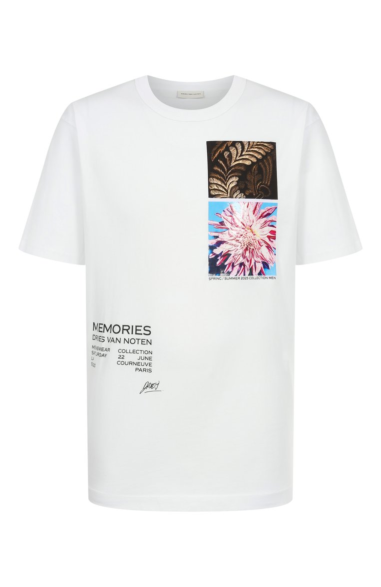 Мужская хлопковая футболка DRIES VAN NOTEN белого цвета, арт. 251-021109-1600 | Фото 1 (Материал внешний: Хлопок; Длина (для топов): Стандартные; Рукава: Короткие; Принт: С принтом; Стили: Гранж; Мужское Кросс-КТ: Футболка-одежда; Автоматизация ТО: Проставлено; Автоматизация состава: Проставлено; Детали: Без декора)
