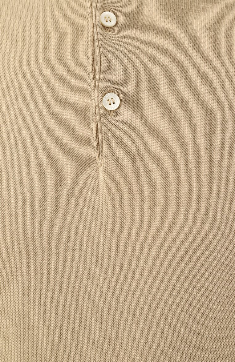 Мужское хлопковое поло CANALI светло-бежевого цвета, арт. C0017/MK00145 | Фото 6 (Рукава: Длинные; Длина (для топов): Стандартные; Кросс-КТ: Трикотаж; Застежка: Пуговицы; Принт: Без принта; Стили: Кэжуэл; Материал внешний: Хлопок)