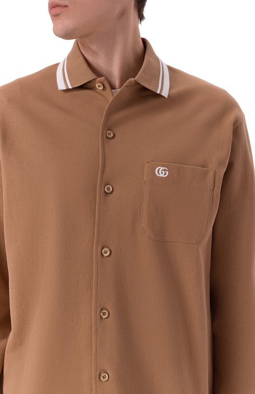 Хлопковая рубашка Gucci 815513/XJG16 Бежевый  815513/XJG16 Фото 5