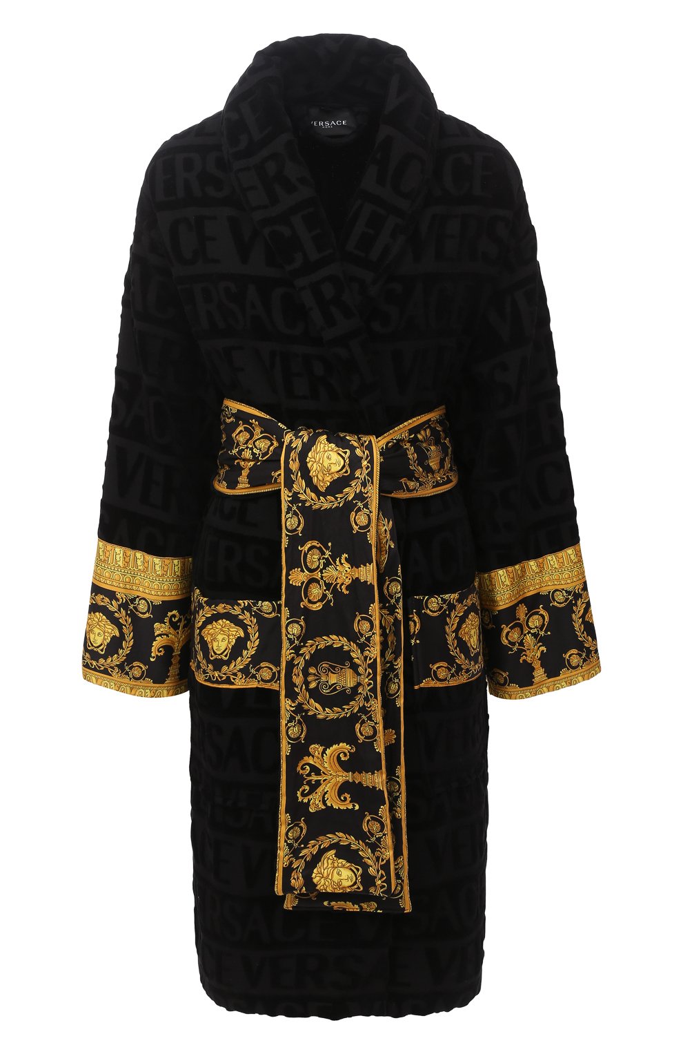 Хлопковый халат VERSACE черного цвета по цене 69850 руб., арт. ZACJ00008/ZC0SP052, фото 1 Хлопковый халат VERSACE, арт. ZACJ00008/ZC0SP052, фото 1