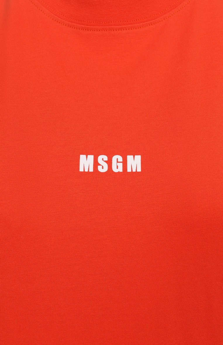 Женская хлопковая футболка MSGM красного цвета, арт. 3841MDM500/257002 | Фото 6 (Длина (для топов): Стандартные; Рукава: Короткие; Материал внешний: Хлопок; Принт: Без принта; Стили: Кэжуэл)