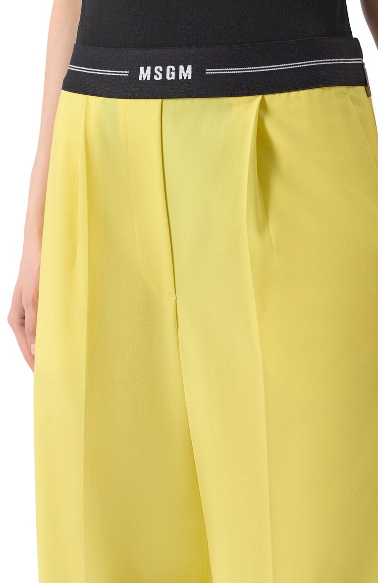 Женские шерстяные брюки MSGM желтого цвета, арт. 3841MDP14/257127 | Фото 5 (Длина (брюки, джинсы): Стандартные; Материал внешний: Шерсть; Стили: Кэжуэл; Силуэт Ж (брюки и джинсы): Прямые; Женское Кросс-КТ: Брюки-одежда; Автоматизация состава: Проставлено; Автоматизация ТО: Проставлено)