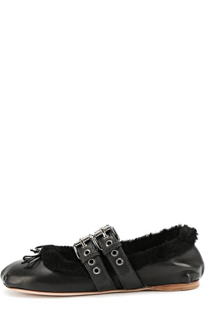 Кожаные балетки с ремешками и меховой отделкой MIU MIU, арт. 5F495A/3H7C, фото 2
