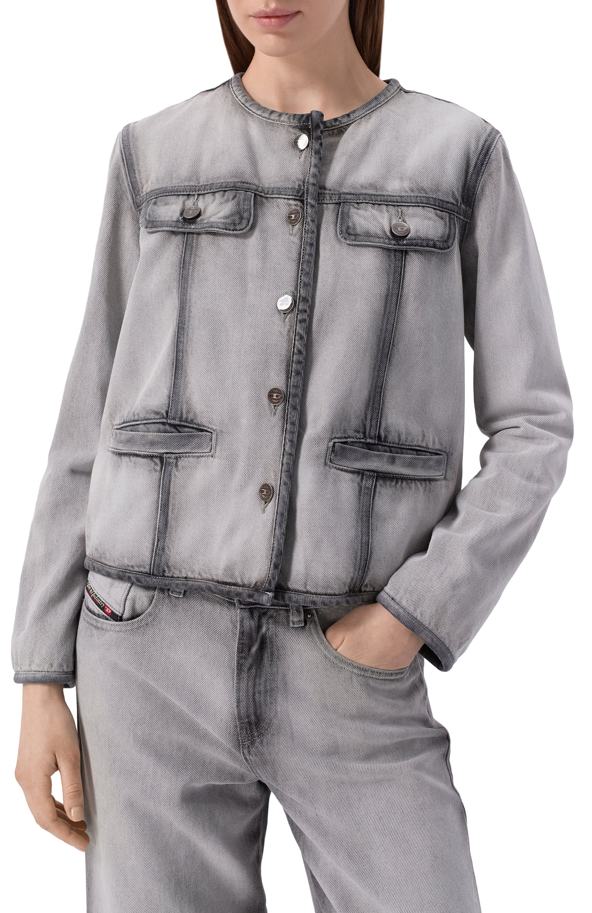 Джинсовая куртка DIESEL серого цвета по цене 46200 руб., арт. A23819/09P28, фото 3 Джинсовая куртка DIESEL, арт. A23819/09P28, фото 3