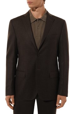 Мужской шерстяной костюм CORNELIANI темно-коричневого цвета, арт. 946005-9418111_SET | Фото 3 (Материал сплава: Проставлено; Рукава: Длинные; Драгоценные камни: Проставлено; Материал внешний: Шерсть; Стили: Кэжуэл; Костюмы М: Однобортный)