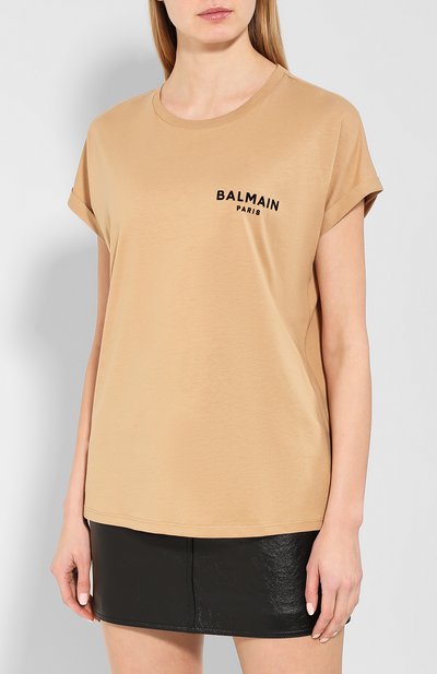Хлопковая футболка BALMAIN бежевого цвета по цене 26200 руб., арт. TF11351/I382, фото 3 Хлопковая футболка BALMAIN, арт. TF11351/I382, фото 3