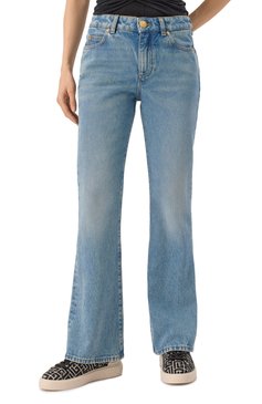 Женские джинсы BALMAIN голубого цвета, арт. EF1MJ130/DF24 | Фото 3 (Длина (брюки, джинсы): Стандартные; Драгоценные камни: Проставлено; Материал сплава: Проставлено; Детали: Делаве; Стили: Кэжуэл; Материал внешний: Деним, Хлопок; Силуэт Ж (брюки и джинсы): Расклешенные; Кросс-КТ: Деним)
