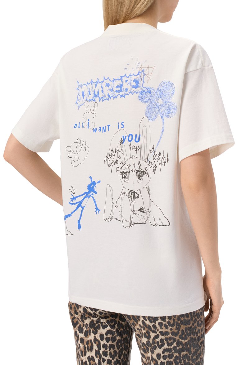 Женская хлопковая футболка DOMREBEL белого цвета, арт. WANTED T-SHIRT SWAR0WSKI | Фото 4 (Длина (для топов): Стандартные; Рукава: Короткие; Материал внешний: Хлопок; Стили: Кэжуэл; Принт: С принтом; Женское Кросс-КТ: Футболка-одежда; Детали: Декор; Автоматизация ТО: Проставлено; Автоматизация состава: Проставлено)