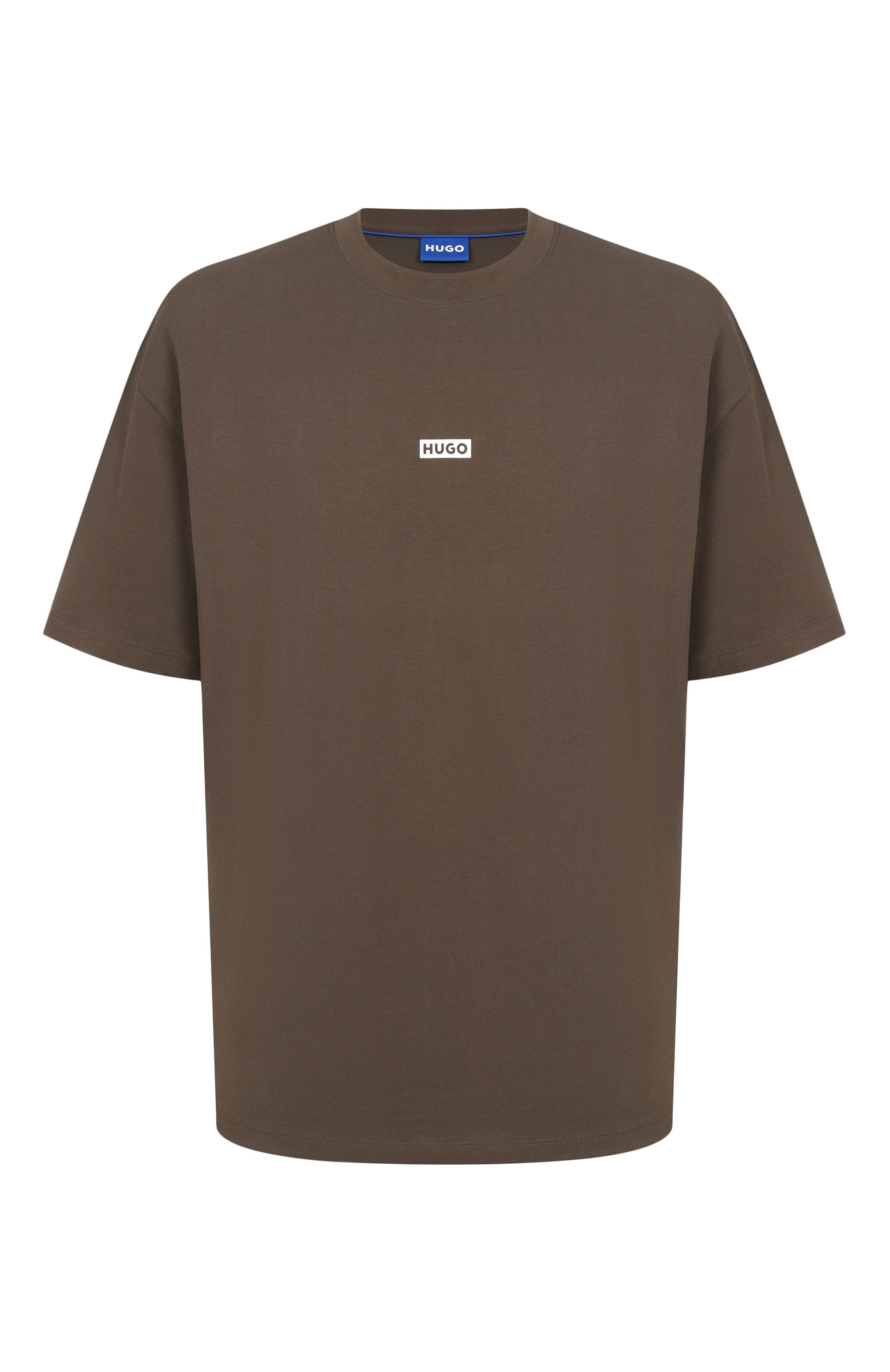 Хлопковая футболка HUGO BLUE коричневого цвета по цене 8250 руб., арт. 50509776, фото 1 Хлопковая футболка HUGO BLUE, арт. 50509776, фото 1