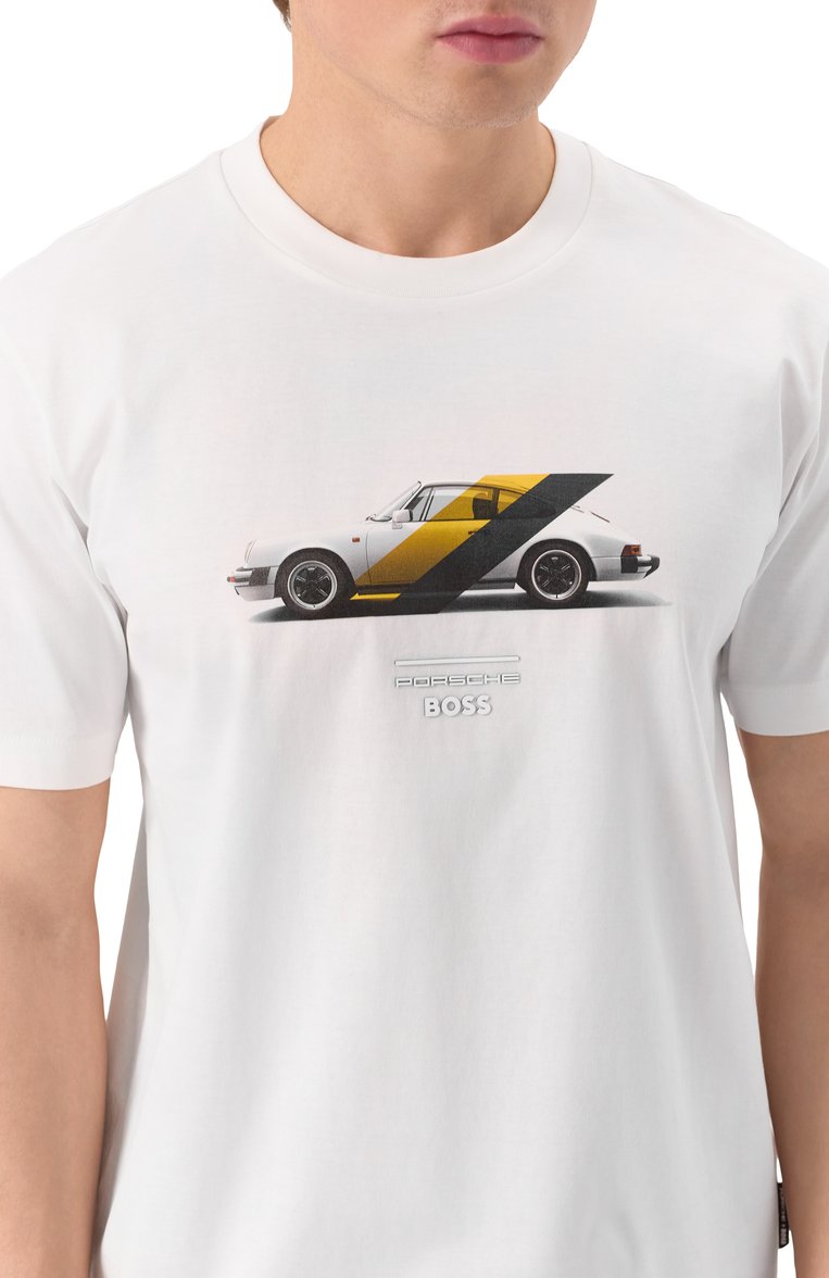 Мужская хлопковая футболка boss x porsche BOSS белого цвета, арт. 50531455 | Фото 5 (Длина (для топов): Стандартные; Рукава: Короткие; Материал внешний: Хлопок; Принт: С принтом; Стили: Кэжуэл; Мужское Кросс-КТ: Футболка-одежда; Кросс-КТ: Джерси)