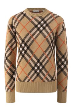 Женский шерстяной пуловер BURBERRY бежевого цвета, арт. 8093486 | Фото 1 (Рукава: Длинные; Материал внешний: Шерсть; Длина (для топов): Стандартные; Материал сплава: Проставлено; Драгоценные камни: Проставлено; Стили: Кэжуэл; Женское Кросс-КТ: Пуловер-одежда)