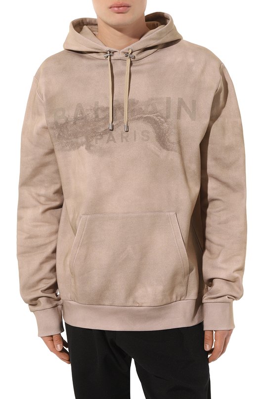 Хлопковое худи Balmain AH1JT047GC61 Бежевый  AH1JT047GC61 Фото 3
