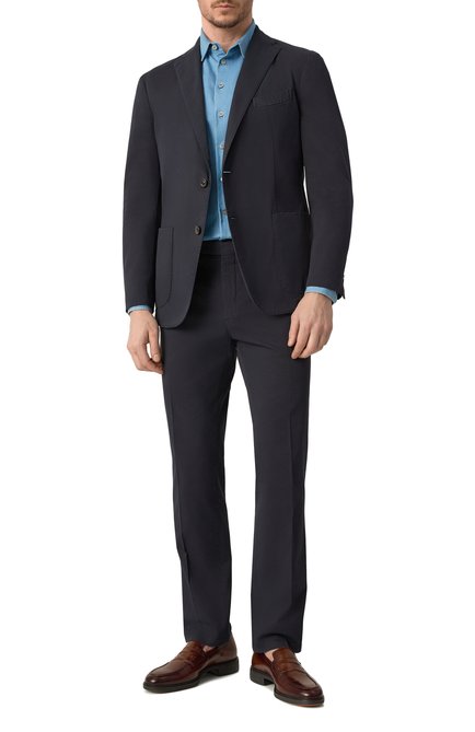 Мужская хлопковая рубашка GIORGIO ARMANI голубого цвета, арт. GM001509/AF15417 | Фото 2 (Материал сплава: Проставлено; Материал внешний: Хлопок; Рукава: Длинные; Драгоценные камни: Проставлено; Длина (для топов): Стандартные)