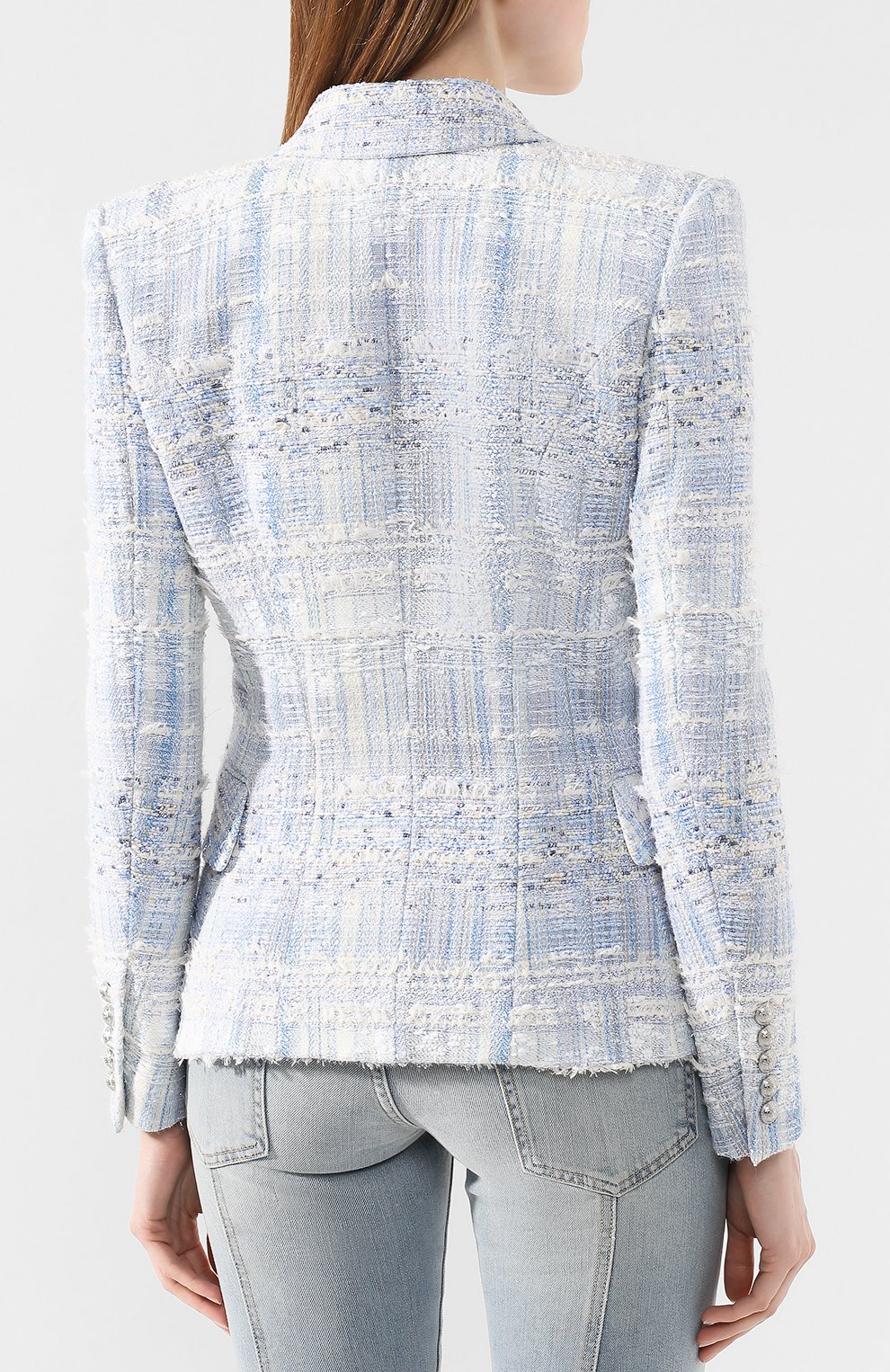 Двубортный жакет BALMAIN голубого цвета по цене 358000 руб., арт. SF27170/W051, фото 4 Двубортный жакет BALMAIN, арт. SF27170/W051, фото 4