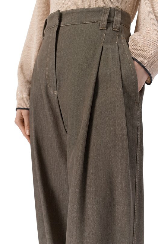 Хлопковые брюки Brunello Cucinelli MB125P5759 Хаки  MB125P5759 Фото 5