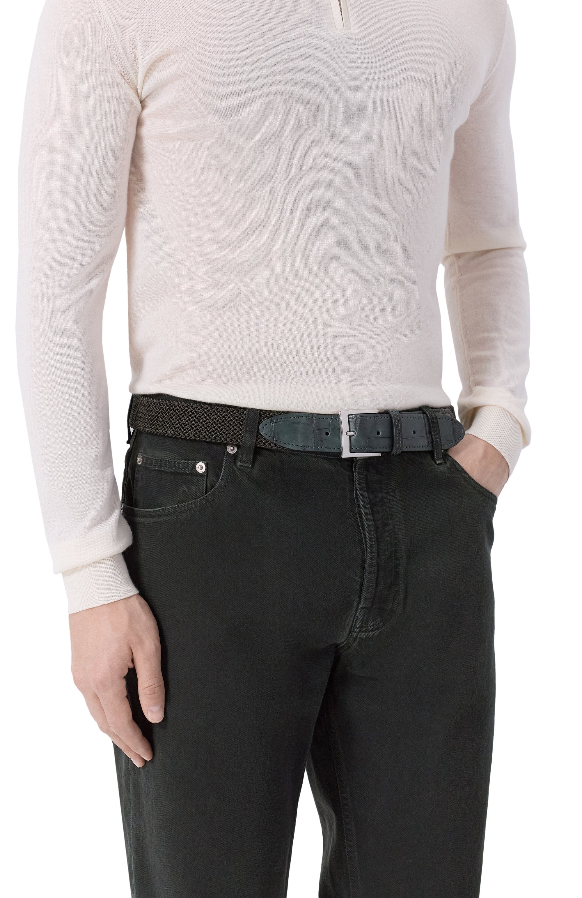 Ремень с отделкой из кожи крокодила KITON темно-зеленого цвета по цене 112000 руб., арт. USC4336N0134002/120-140, фото 2 Ремень с отделкой из кожи крокодила KITON, арт. USC4336N0134002/120-140, фото 2