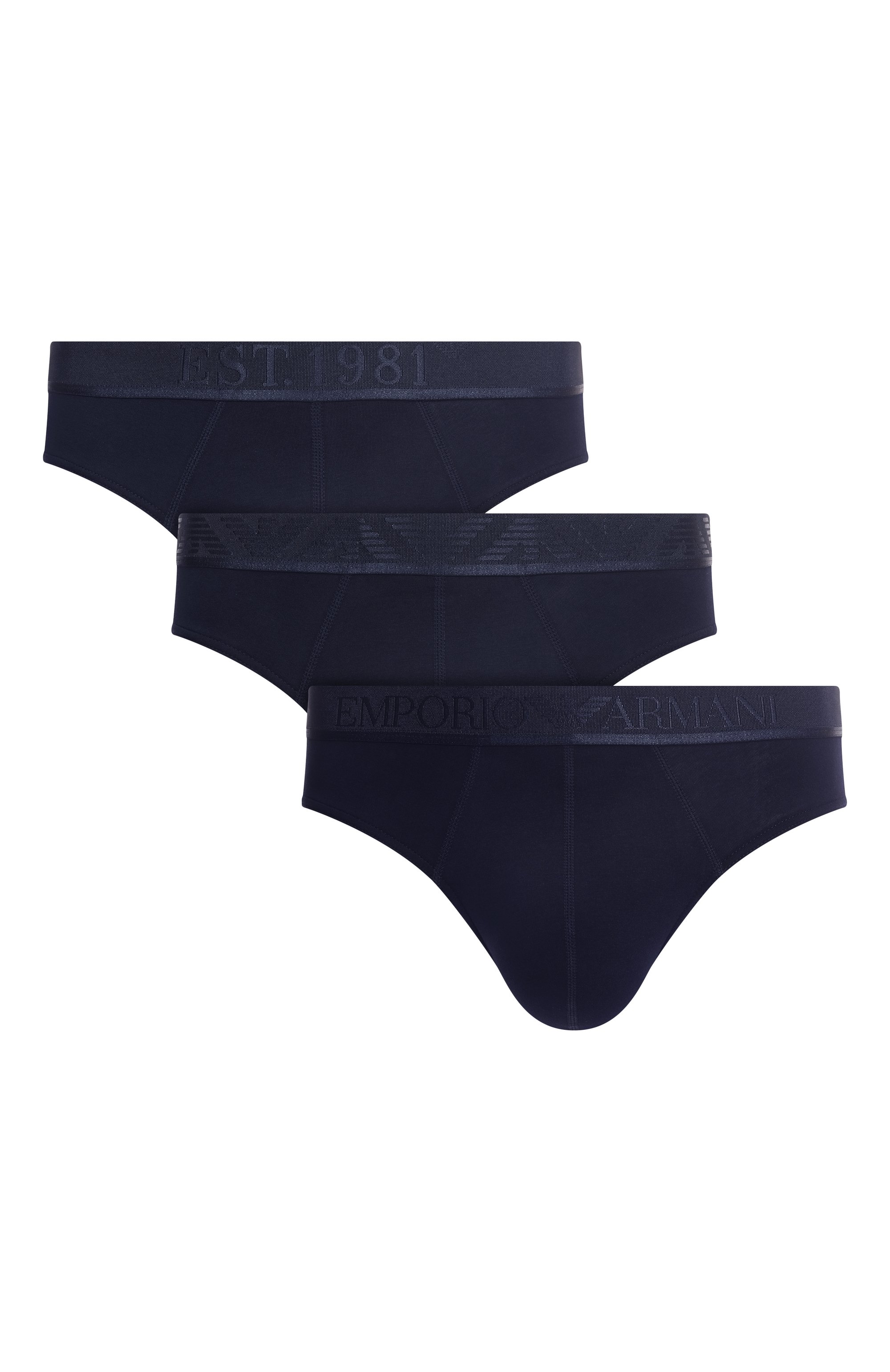 Комплект из трех брифов EMPORIO ARMANI темно-синего цвета по цене 6895 руб., арт. EM000258/AF10780, фото 1 Комплект из трех брифов EMPORIO ARMANI, арт. EM000258/AF10780, фото 1