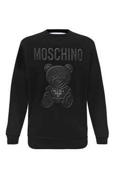 Мужской хлопковый свитшот MOSCHINO черного цвета, арт. V1713/7028 | Фото 1 (Рукава: Длинные; Длина (для топов): Стандартные; Принт: С принтом; Мужское Кросс-КТ: свитшот-одежда; Материал сплава: Проставлено; Материал внешний: Хлопок; Драгоценные камни: Проставлено; Стили: Кэжуэл)