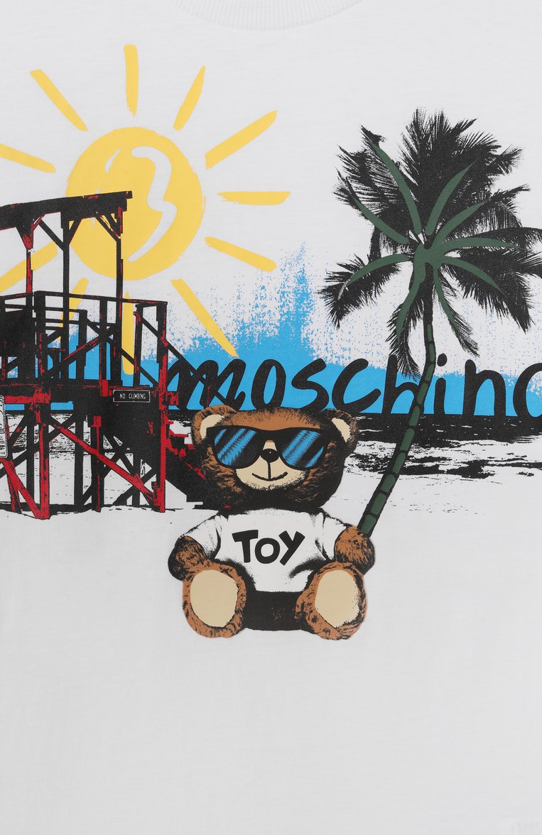 Детская хлопковая футболка MOSCHINO белого цвета, арт. H0M050/LAA23/10-14 | Фото 3 (Материал внешний: Хлопок; Рукава: Короткие; Мальчики Кросс-КТ: Футболка-одежда; Тематический товар: Teddy Bear; Ростовка одежда: 10 - 11 лет | 140 - 146см, 12 лет | 152 см, 16 лет | 164 см)