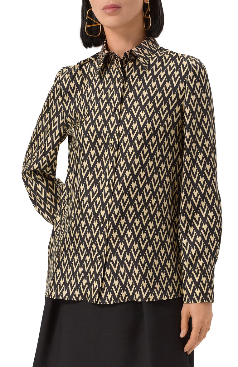 Женская атласная рубашка VALENTINO разноцветного цвета, арт. 6B3AB78390R | Фото 3 (Рукава: Длинные; Длина (для топов): Стандартные; Материал внешний: Шелк; Женское Кросс-КТ: Рубашка-одежда; Принт: С принтом; Стили: Романтичный)
