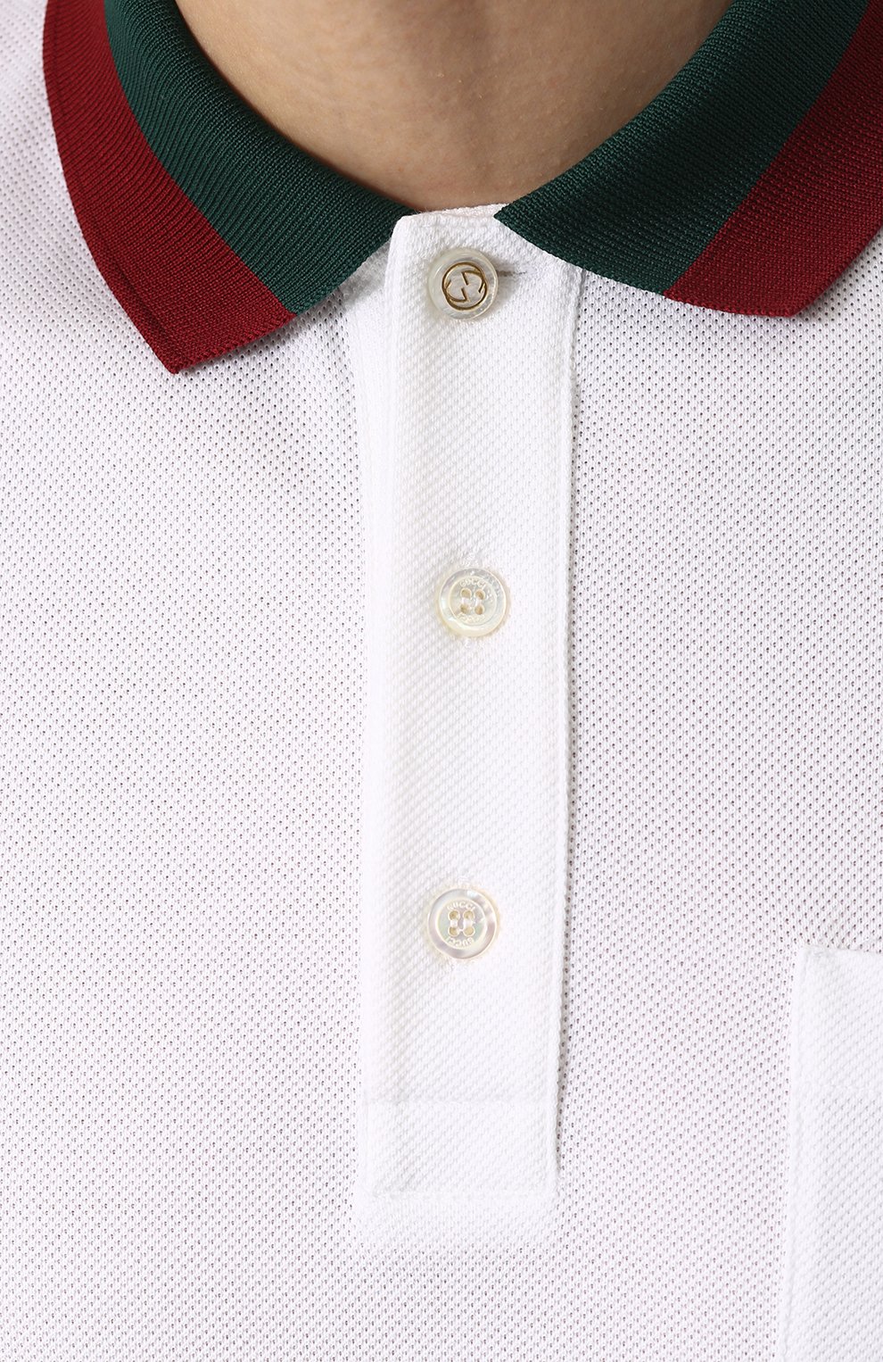 Хлопковое поло с короткими рукавами GUCCI белого цвета по цене 64800 руб., арт. 408321/X7331, фото 5 Хлопковое поло с короткими рукавами GUCCI, арт. 408321/X7331, фото 5