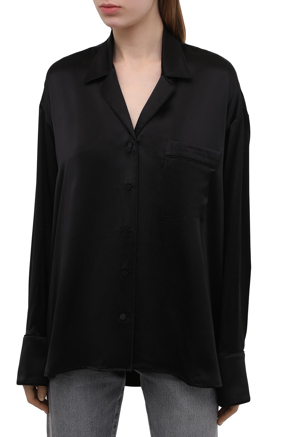 Шелковая рубашка ALEXANDERWANG.T черного цвета по цене 35800 руб., арт. 4WC2211454, фото 3 Шелковая рубашка ALEXANDERWANG.T, арт. 4WC2211454, фото 3