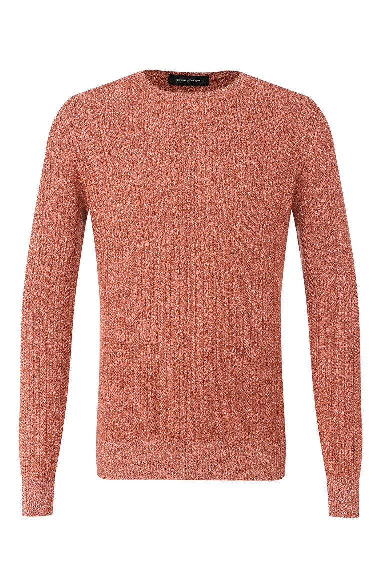 Мужской свитер из смеси кашемира и хлопка ZEGNA оранжевого цвета, арт. UUQ95/110 | Фото 1 (Рукава: Длинные; Материал внешний: Шерсть, Хлопок, Кашемир; Принт: Без принта; Длина (для топов): Стандартные; Мужское Кросс-КТ: Свитер-одежда; Драгоценные камни: Проставлено; Материал сплава: Проставлено; Стили: Кэжуэл)