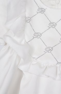 Детское платье BLUMARINE молочного цвета, арт. BGAB006.0.RA010/12M-2A | Фото 3 (Рукава: Короткие; Материал внешний: Синтетический материал; Материал подклада: Вискоза; Случай: Вечерний; Девочки Кросс-КТ: Платье-одежда; Ростовка одежда: 12 мес | 80 см, 18 мес | 86 см, 24 мес | 92 см)