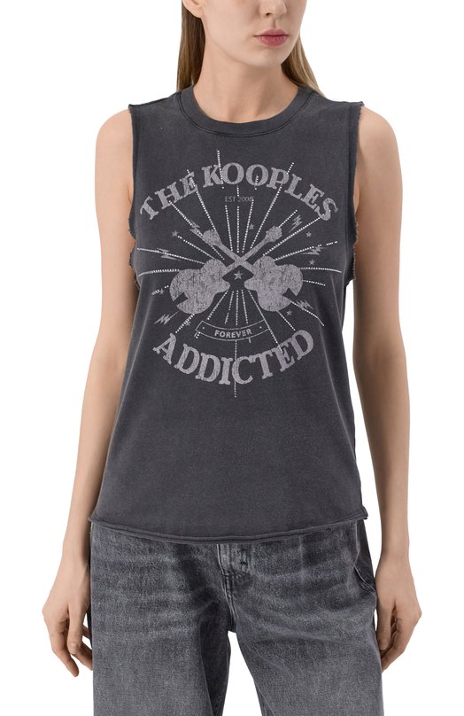 Хлопковый топ The Kooples FDEB30002K Серый  FDEB30002K Фото 3