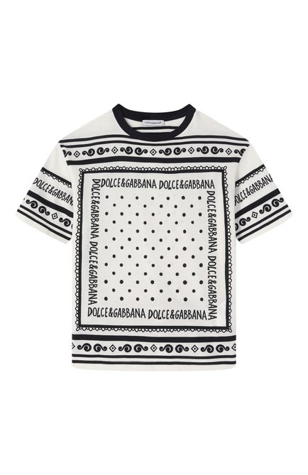 Детская хлопковая футболка DOLCE & GABBANA черно-белого цвета, арт. L4JTHV/II7FZ/2-6 | Фото 1 (Драгоценные камни: Проставлено; Материал сплава: Проставлено; Рукава: Короткие)