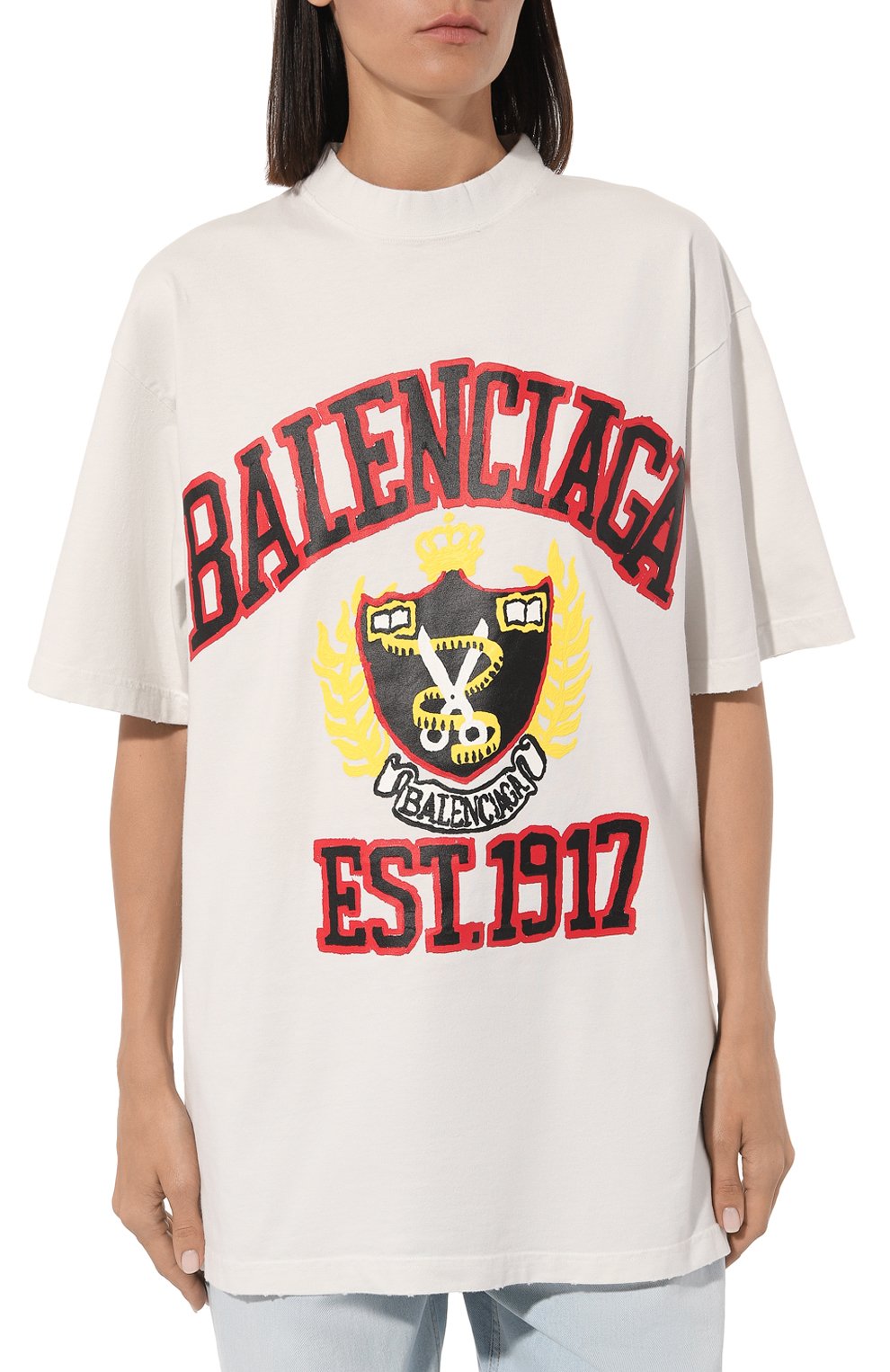 Хлопковая футболка BALENCIAGA белого цвета по цене 89650 руб., арт. 739784 T0VK1, фото 3 Хлопковая футболка BALENCIAGA, арт. 739784 T0VK1, фото 3