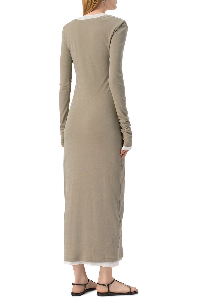 Женское комплект из трех платьев JIL SANDER хаки цвета, арт. J40FV0103/JTN356 | Фото 4 (Автоматизация ТО: Проставлено; Автоматизация состава: Проставлено; Стили: Минимализм; Случай: Повседневный; Материал внешний: Хлопок; Длина Ж (юбки, платья, шорты): Миди; Женское Кросс-КТ: Платье-одежда; Рукава: Длинные)