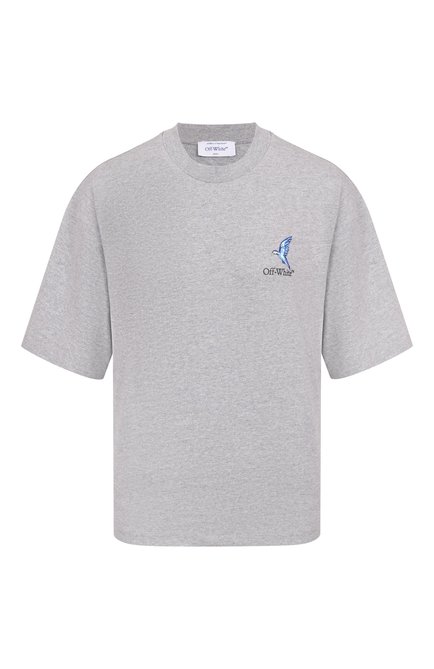 Женская хлопковая футболка OFF-WHITE серого цвета, арт. 0WAA124S25JER0030510 | Фото 1 (Рукава: Короткие; Автоматизация состава: Проставлено; Длина (для топов): Стандартные; Материал внешний: Хлопок; Автоматизация ТО: Проставлено)