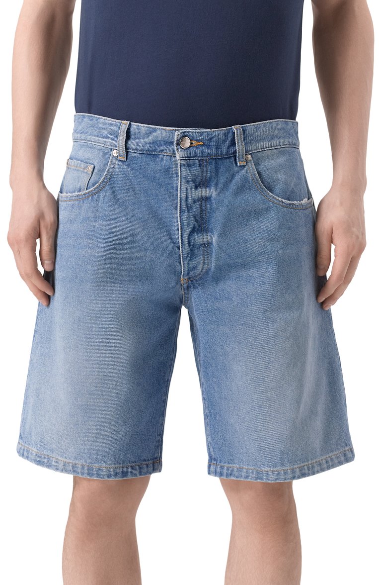 Мужские джинсовые шорты ICON DENIM LA голубого цвета, арт. L0UIS EC0 | Фото 3 (Длина Шорты М: До колена; Материал внешний: Хлопок; Принт: Без принта; Стили: Кэжуэл; Случай: Повседневный; Автоматизация ТО: Проставлено; Автоматизация состава: Проставлено; Детали: Без декора)