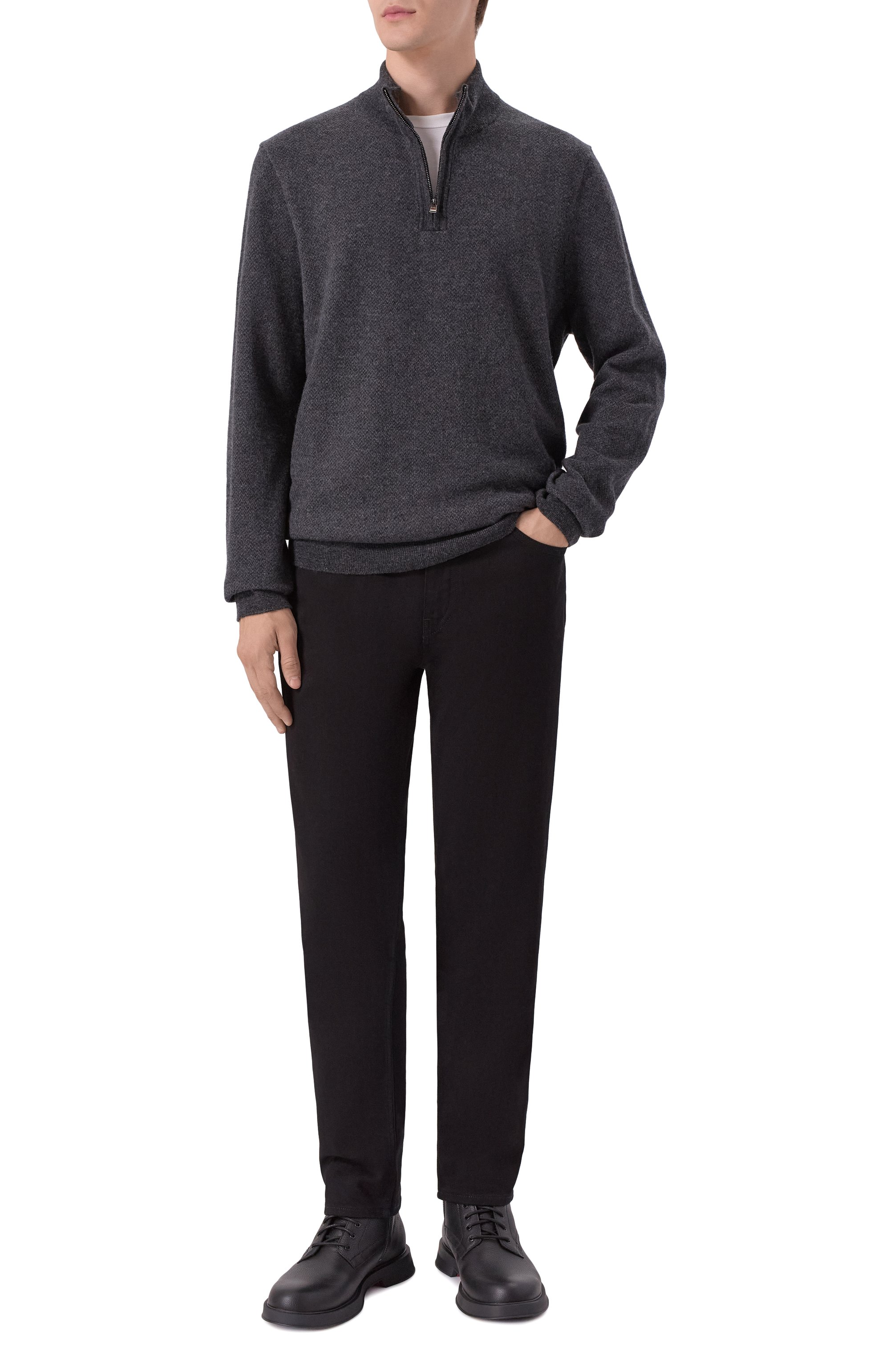 Джемпер из шерсти и хлопка BOSS темно-серого цвета по цене 26950 руб., арт. 50549976, фото 2 Джемпер из шерсти и хлопка BOSS, арт. 50549976, фото 2