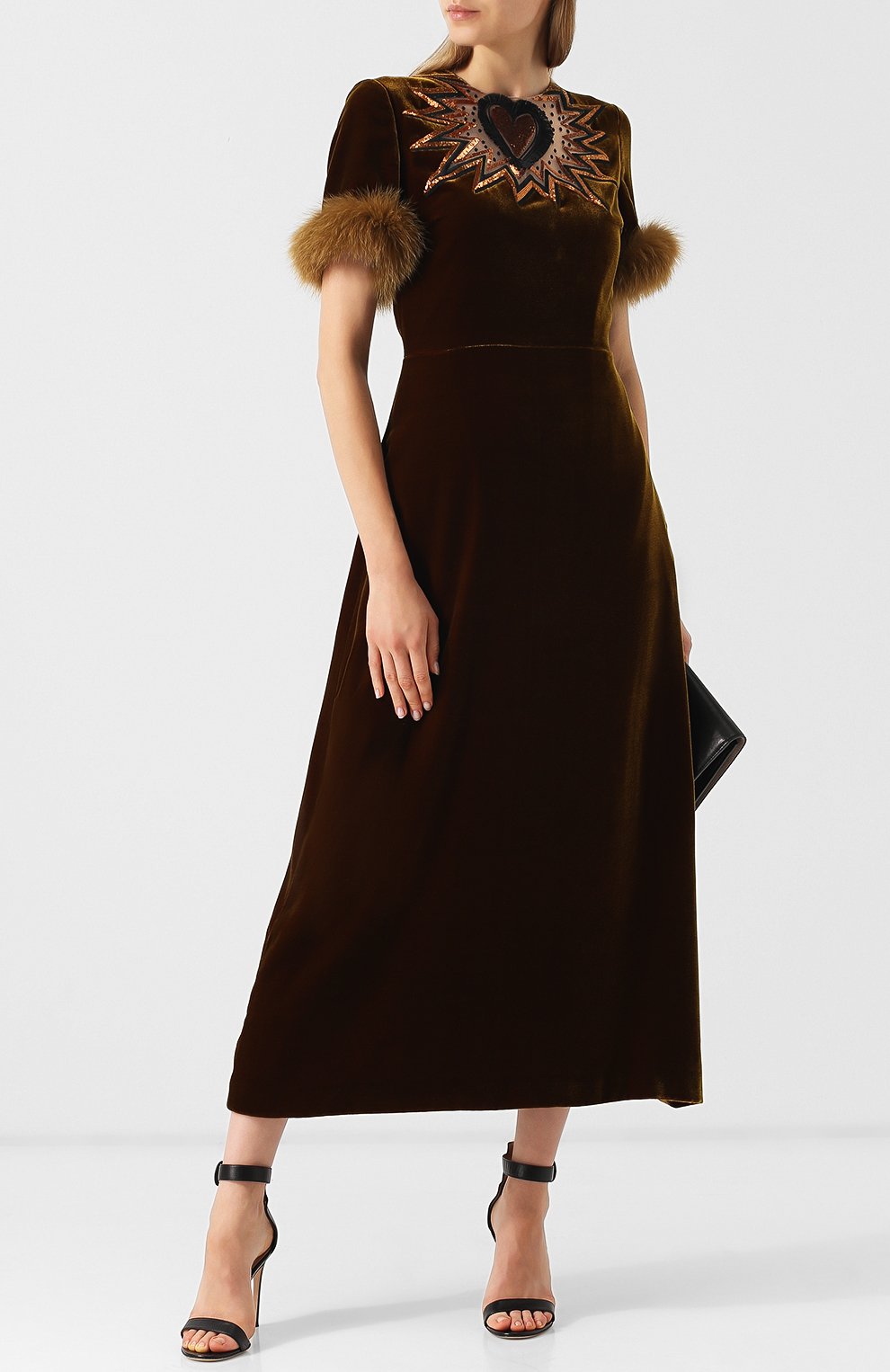 Бархатное платье с меховой отделкой FENDI, арт. FD9653 A3MT, фото 2
