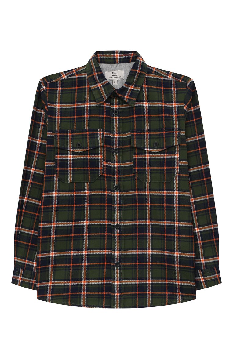 Детская хлопковая рубашка WOOLRICH зеленого цвета, арт. CFWKSI0053MRUT3151 | Фото 1 (Рукава: Длинные; Материал внешний: Хлопок; Региональные ограничения белый список (Axapta Mercury): Не проставлено)