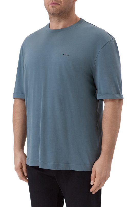 Хлопковая футболка Kiton UMK075304 Голубой  UMK075304 Фото 3