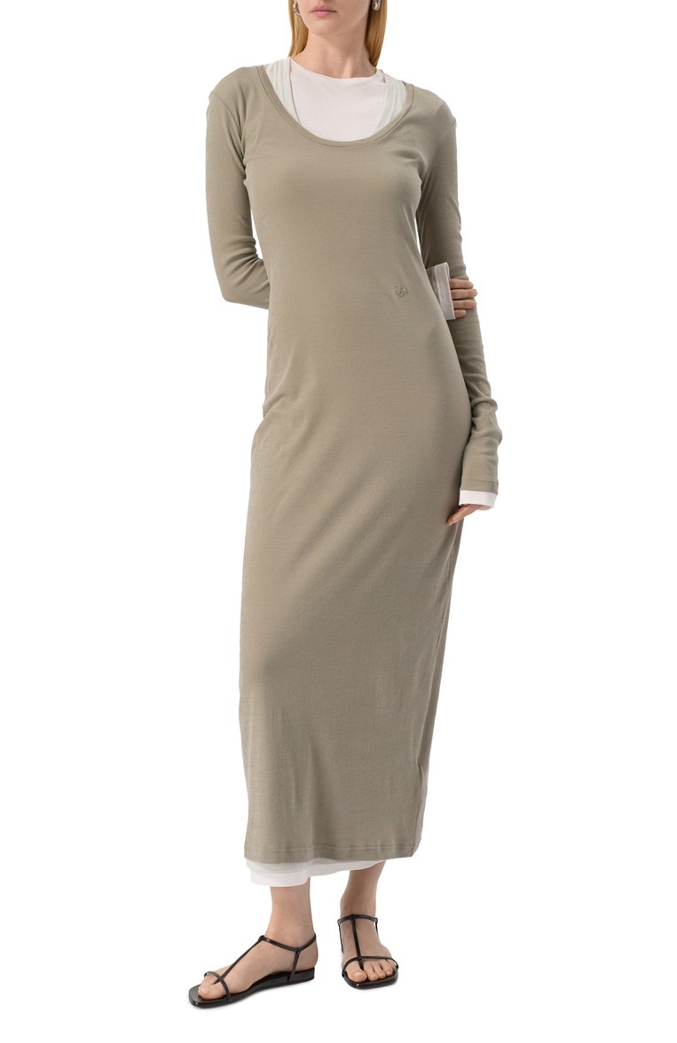 Женское комплект из трех платьев JIL SANDER хаки цвета, арт. J40FV0103/JTN356 | Фото 3 (Автоматизация ТО: Проставлено; Автоматизация состава: Проставлено; Стили: Минимализм; Случай: Повседневный; Материал внешний: Хлопок; Длина Ж (юбки, платья, шорты): Миди; Женское Кросс-КТ: Платье-одежда; Рукава: Длинные)