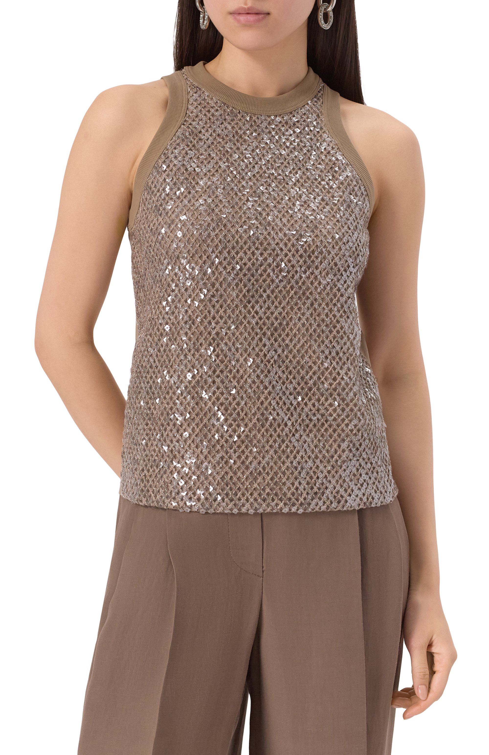 Хлопковая майка с отделкой пайетками BRUNELLO CUCINELLI, арт. M0T18HH500, фото 3