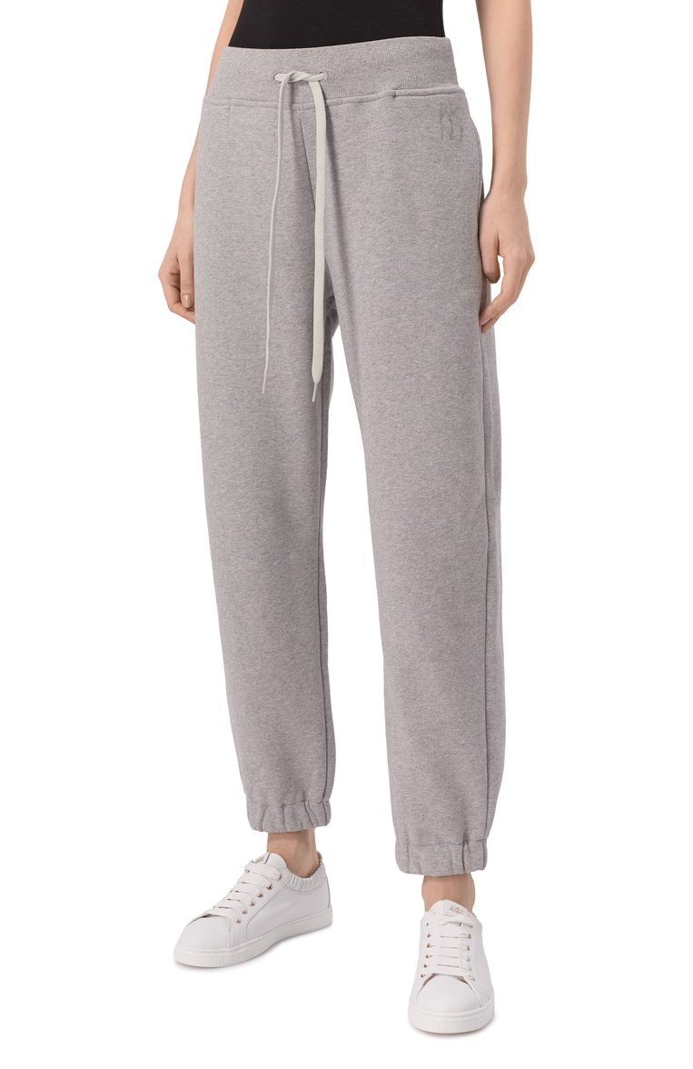 Женские хлопковые джоггеры WEEKEND MAX MARA серого цвета, арт. 0LIMPIA | Фото 3 (Длина (брюки, джинсы): Стандартные; Материал внешний: Хлопок; Стили: Спорт-шик; Женское Кросс-КТ: Брюки-одежда, Джоггеры - брюки; Автоматизация состава: Проставлено; Автоматизация ТО: Проставлено)