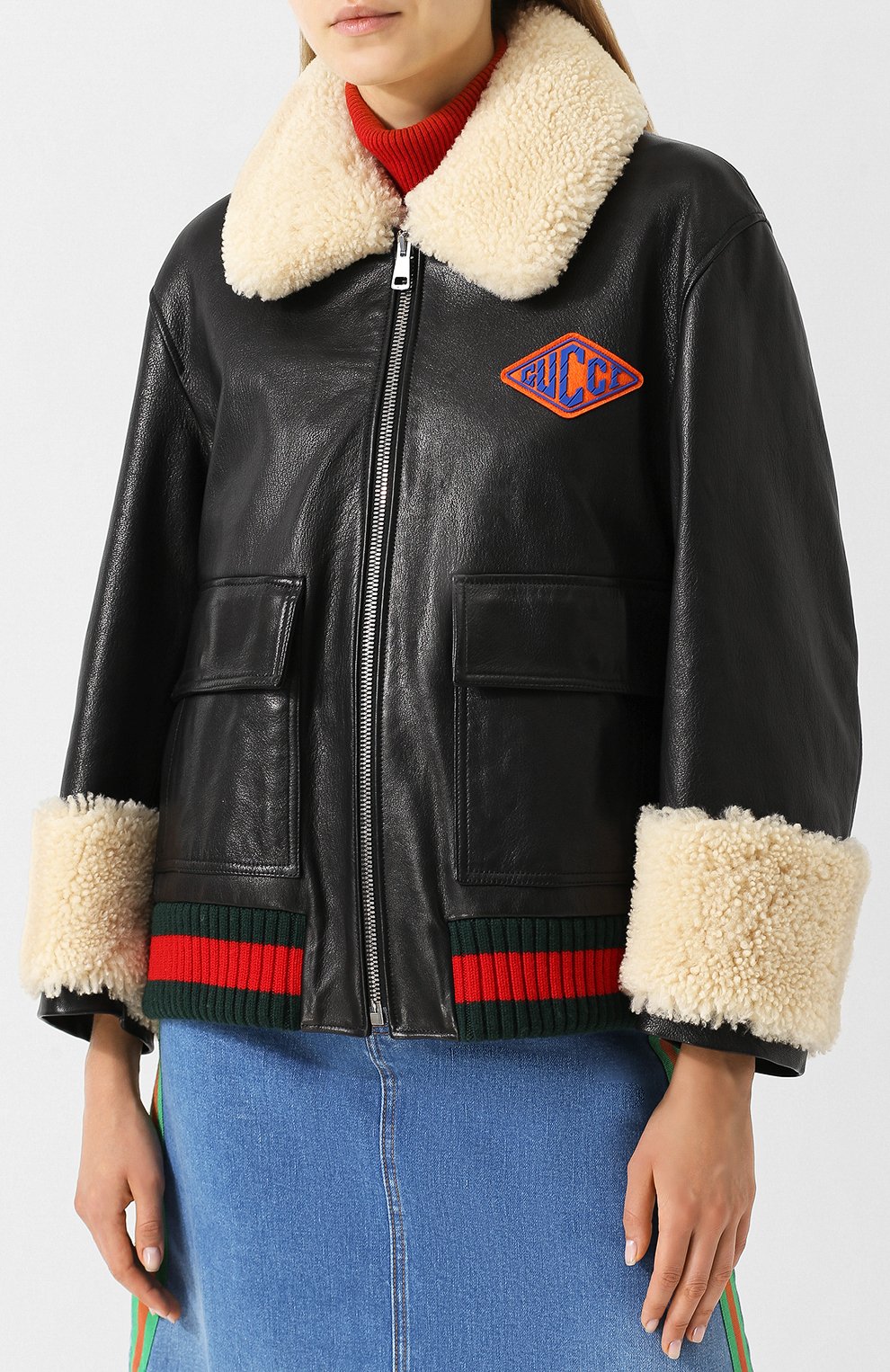 Кожаная куртка на молнии с меховой отделкой GUCCI, арт. 526823/XG691, фото 3