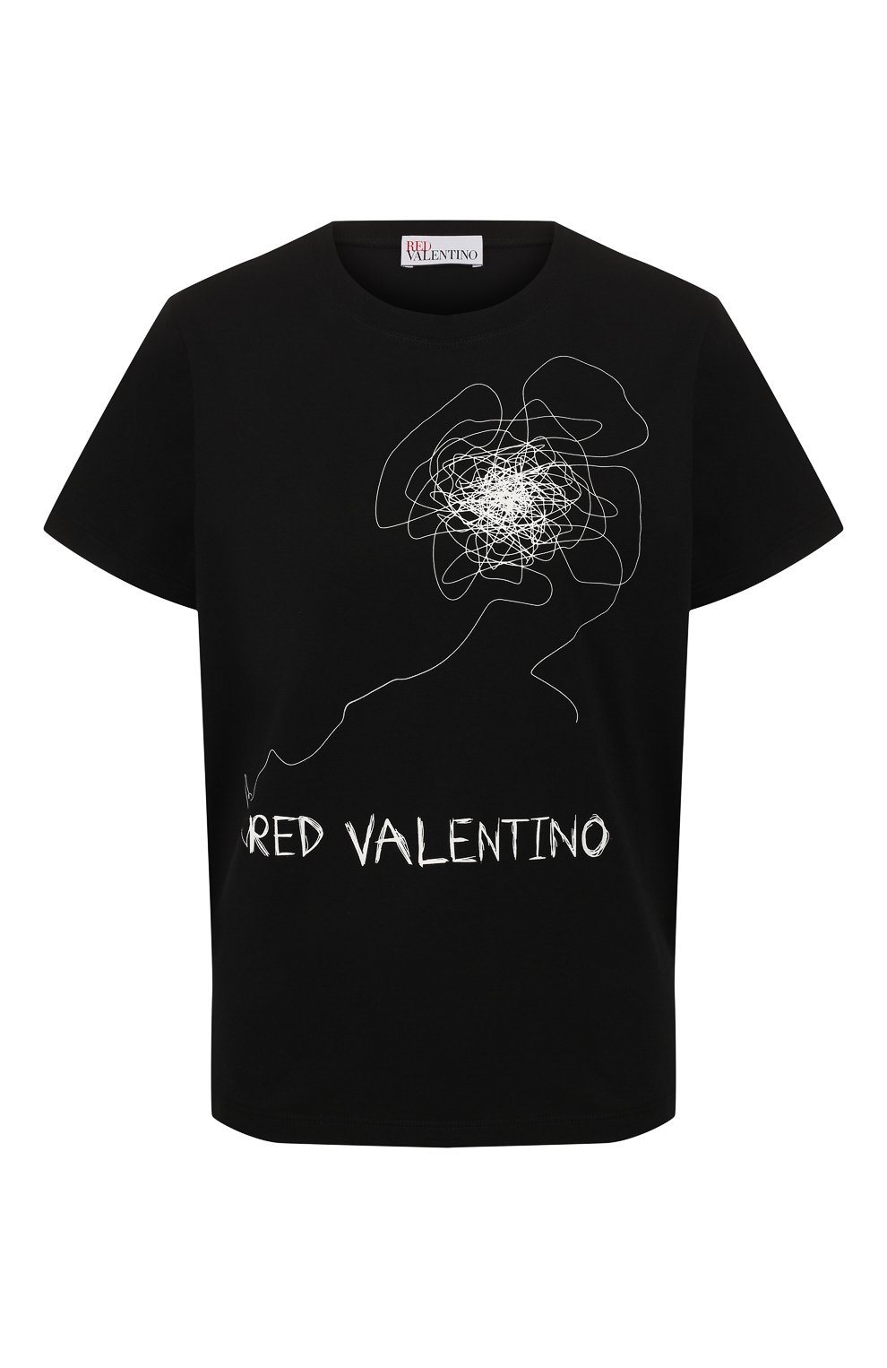 Хлопковая футболка REDVALENTINO черного цвета по цене 8425 руб., арт. TR0MG05A/551, фото 1 Хлопковая футболка REDVALENTINO, арт. TR0MG05A/551, фото 1