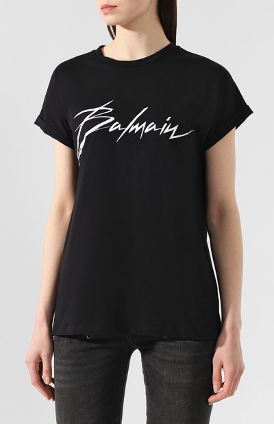 Хлопковая футболка BALMAIN черного цвета по цене 42050 руб., арт. RF11070/I043, фото 3 Хлопковая футболка BALMAIN, арт. RF11070/I043, фото 3