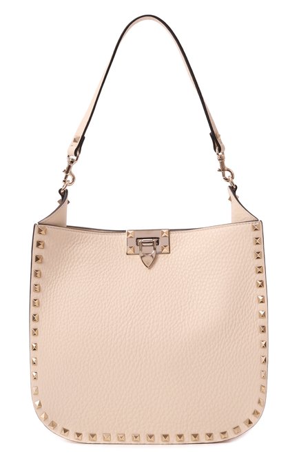 Женская сумка rockstud VALENTINO кремвого цвета, арт. 6W2B0N04/TIH | Фото 1 (Драгоценные камни: Проставлено; Ремень/цепочка: На ремешке; Материал сплава: Проставлено; Размер: medium; Материал: Натуральная кожа)