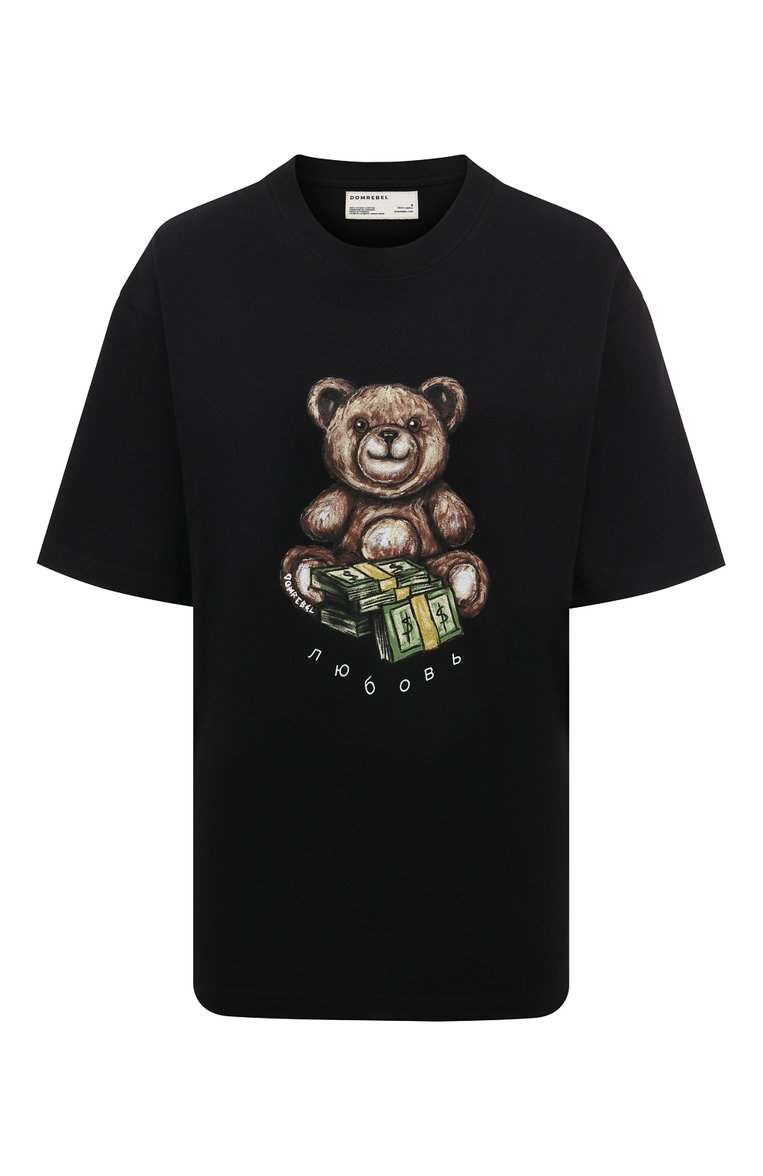 Женская хлопковая футболка DOMREBEL черного цвета, арт. TEDDY CASH/T-SHIRT | Фото 1 (Рукава: Короткие; Длина (для топов): Стандартные; Стили: Гранж; Принт: С принтом; Материал сплава: Проставлено; Материал внешний: Хло�пок; Женское Кросс-КТ: Футболка-одежда; Драгоценные камни: Проставлено)