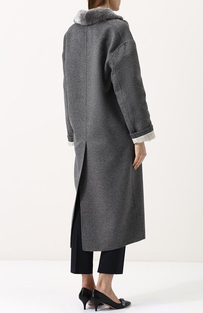 Двубортное пальто свободного кроя с меховой отделкой PRADA, арт. P600HP-1P80-F0535, фото 4