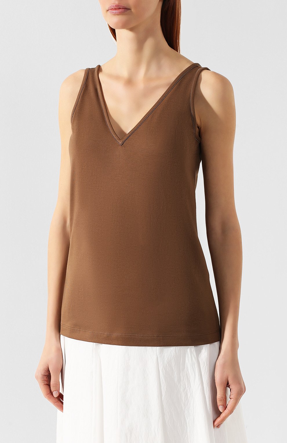 Хлопковый топ BRUNELLO CUCINELLI коричневого цвета по цене 63850 руб., арт. M0045B0332, фото 3 Хлопковый топ BRUNELLO CUCINELLI, арт. M0045B0332, фото 3