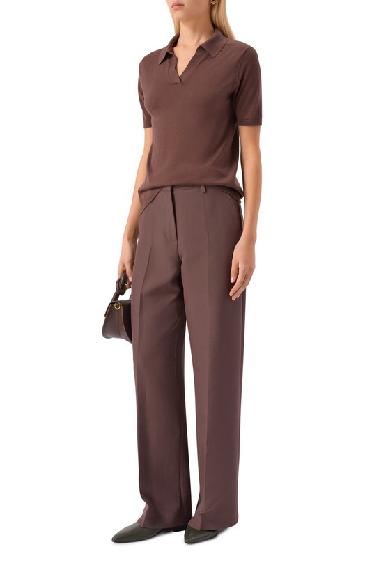 Поло из шелка и хлопка Weekend Max Mara R0NC0L0 Коричневый  R0NC0L0 Фото 2