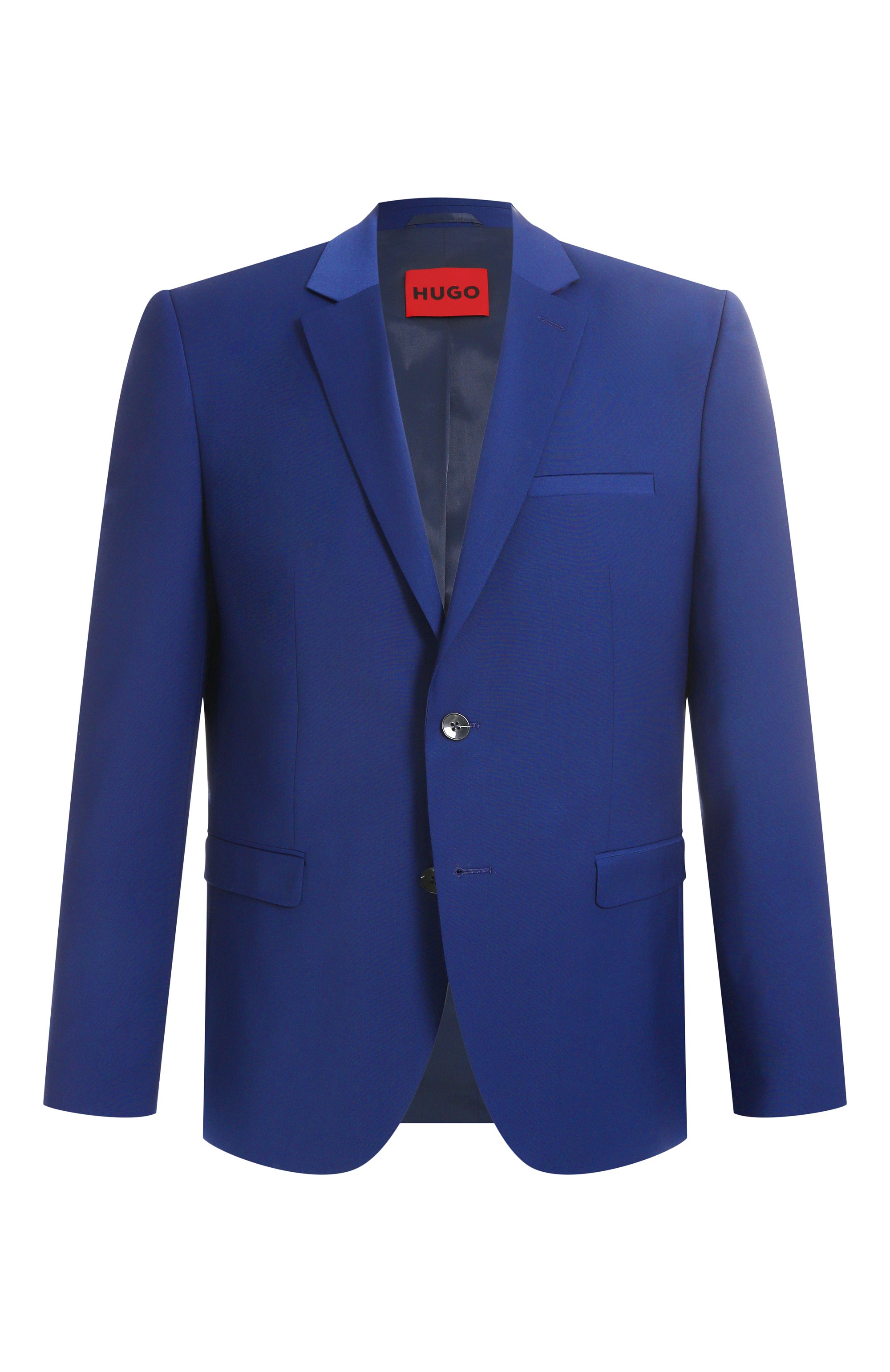 Однобортный пиджак HUGO синего цвета по цене 37950 руб., арт. 50540157, фото 1 Однобортный пиджак HUGO, арт. 50540157, фото 1
